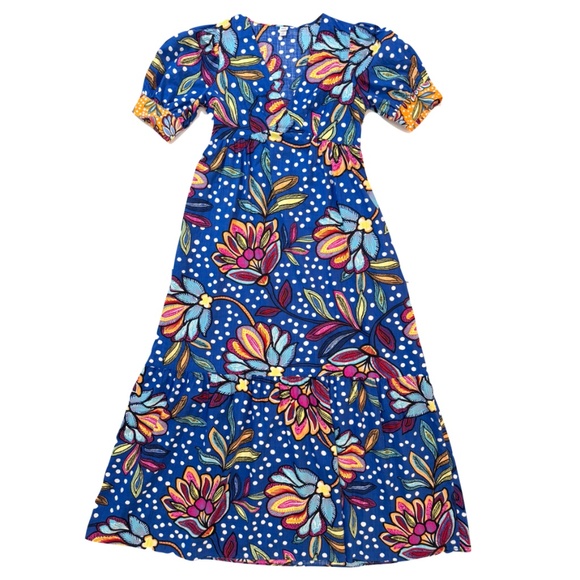 Tabitha Brown for Target Mixed Floral Polka Dot Blue Maxi Dress Size 4 - Picture 1 of 15